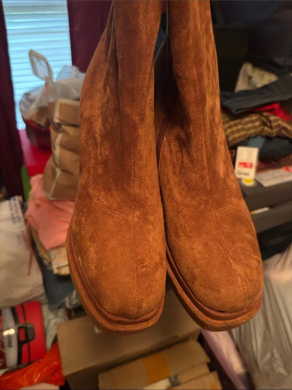 Women's Suede Platform Knee-High Boots - Brown